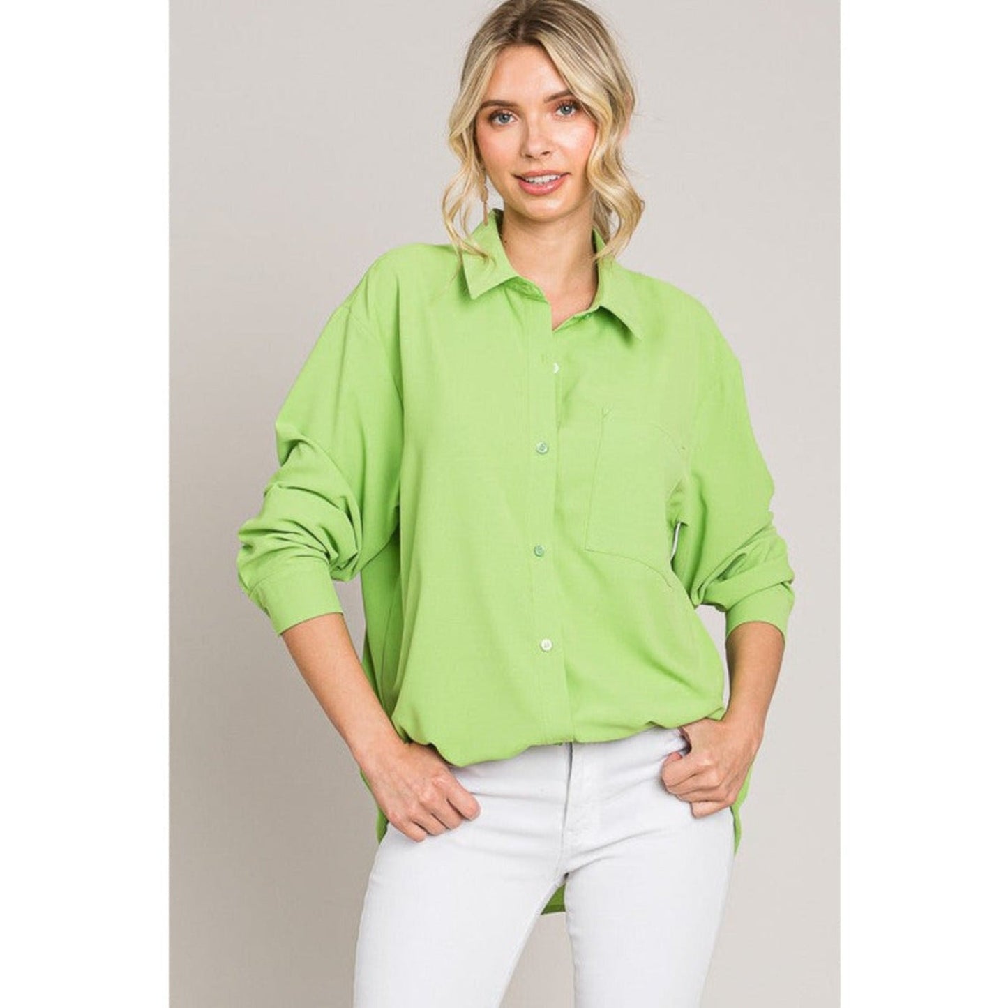 Apple green button down shirt