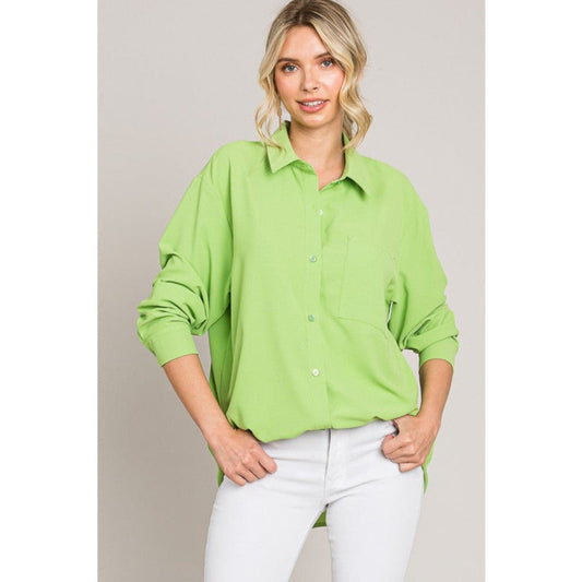 Apple green button down shirt